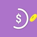 Decorative cardboard illustration of dollar and loading wheel symbols during financial transaction on violet background